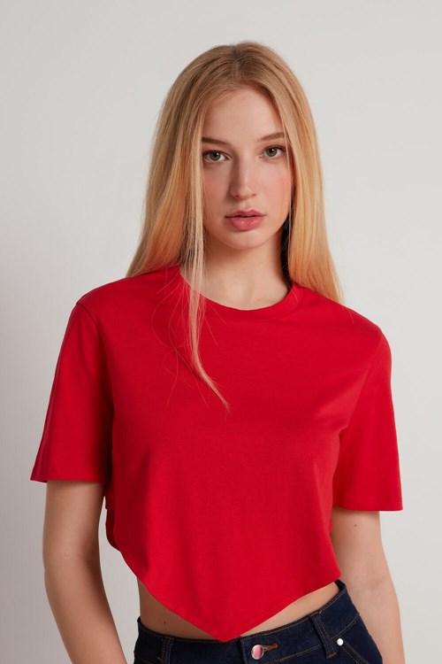 Tezenis Korta-Sleeved Crop Top with V Cut Röda Röda | DXNJY-2879