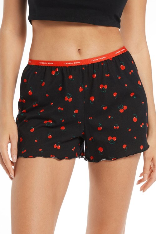 Tezenis Lettuce Leaf Printed Bomull Shorts Svarta Svarta | FLVWZ-1354