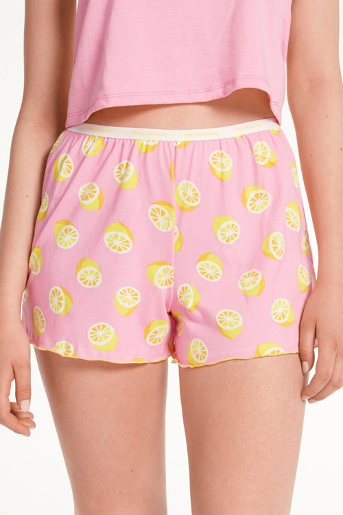 Tezenis Lettuce Leaf Printed Bomull Shorts Rosa Rosa Citron | KNEUO-1028