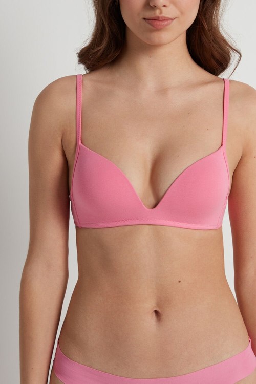 Tezenis London Non-Wired Vadderad Triangle Bralette in Bomull Rosa Rosa | XZSNL-1276