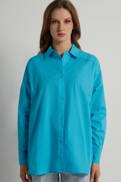 Tezenis Long Bomull Cloth Shirt Ljusblå Blå | OYQAV-4712
