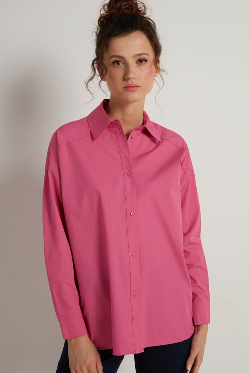 Tezenis Long Bomull Cloth Shirt Rosa Ljusfuchsia | UNOGE-7458