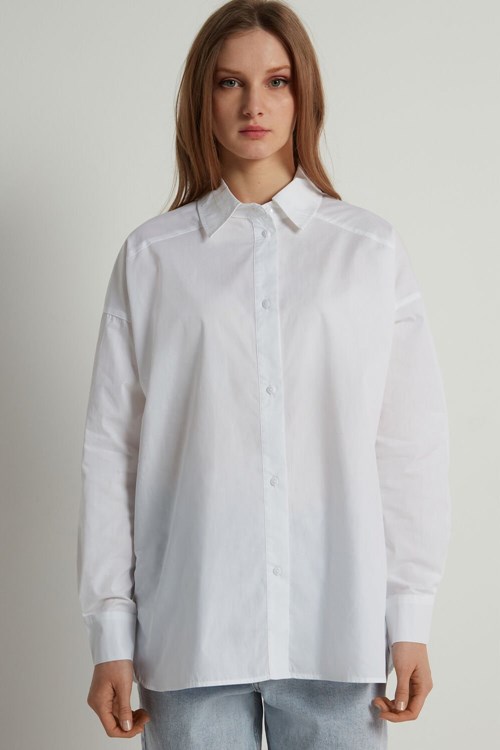 Tezenis Long Bomull Cloth Shirt Vita Vita | UMQAS-5329
