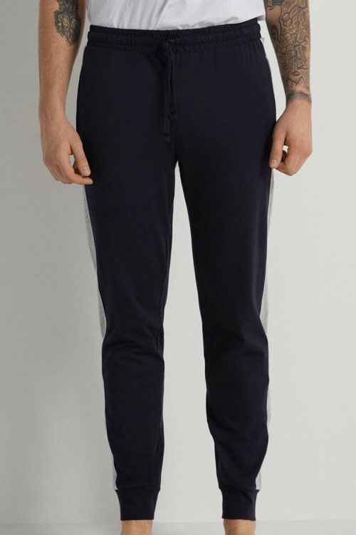 Tezenis Long Pant Bomull Pajamas with Piping Blå Mörk | RJGPS-6012