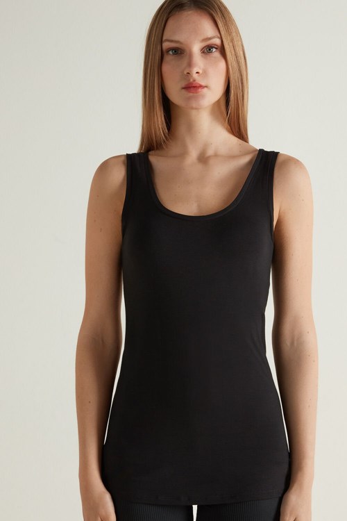 Tezenis Long Recycled Viscose Camisole Svarta Svarta | XDHVQ-2765