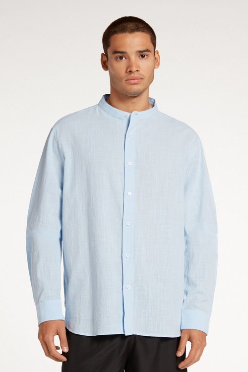 Tezenis Long Sleeve Band Collar Men’s Shirt in Bomull Cloth Ljusblå Ljusblå | HJMWZ-9857