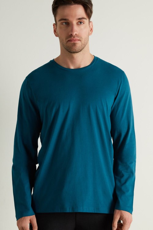 Tezenis Long Sleeve Bomull Crew Neck Top Blå | BNECM-5083