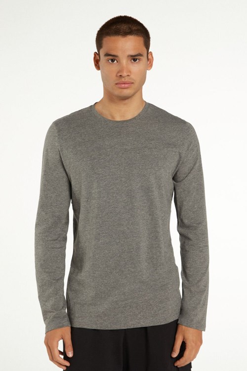 Tezenis Long Sleeve Bomull Crew Neck Top Grå Grå | BUIWR-9472