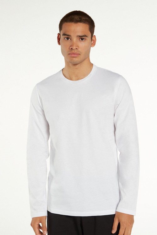 Tezenis Long Sleeve Bomull Crew Neck Top Vita Vita | FGMKV-7490