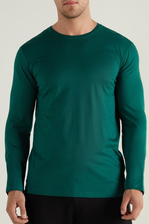 Tezenis Long Sleeve Bomull Crew Neck Top Gröna Mörkgröna | PNRUF-9387
