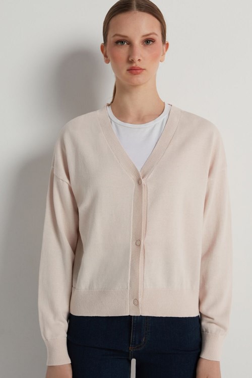Tezenis Long-Sleeve Button-Down Cardigan Ivory Soft Natural 315v | TJYDB-2948