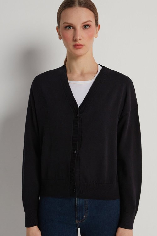 Tezenis Long-Sleeve Button-Down Cardigan Svarta Svarta | VXSIL-3514