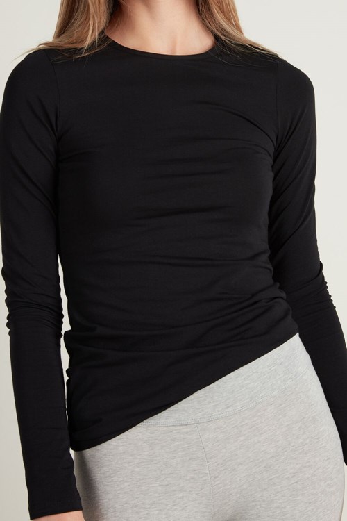 Tezenis Long-Sleeve Crew-Neck Stretch-Bomull Top Svarta Svarta | HGEPY-2508