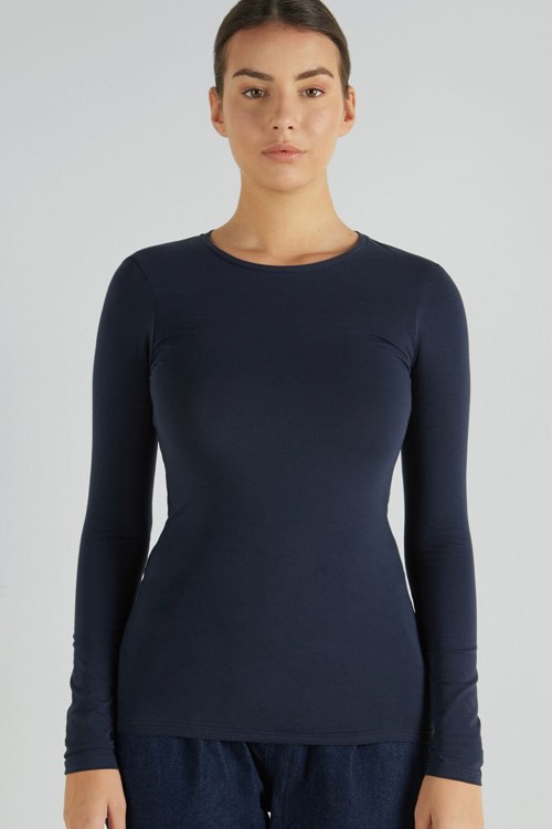 Tezenis Long-Sleeve Crew-Neck Stretch-Bomull Top Blå Blå | IXHUN-8054