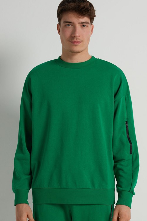 Tezenis Long Sleeve Crewneck Sweatshirt with Dragkedja Detail Gröna Gröna | TKZEQ-8214