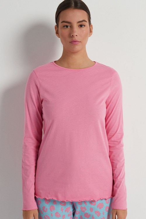 Tezenis Long Sleeve Lettuce Leaf Stitch Bomull Top Rosa Rosa | LGAPC-5634