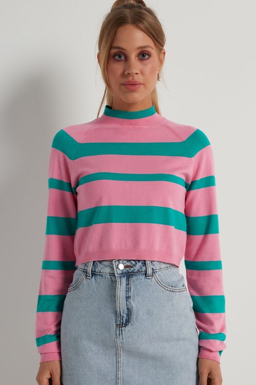 Tezenis Long-Sleeve Mock Turtleneck Crop Top Gröna Mintgröna Rosa | CWULV-8960