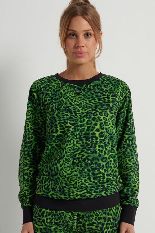 Tezenis Long-Sleeve Printed Bomull Sweatshirt Gröna Gröna | NZXHF-9082
