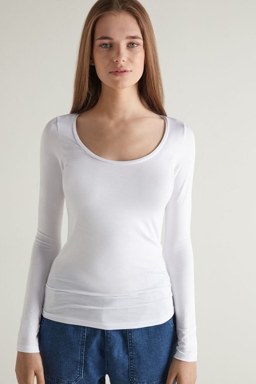 Tezenis Long-Sleeve Scoop-Neck Viscose Top Vita Vita | MDIFE-5693