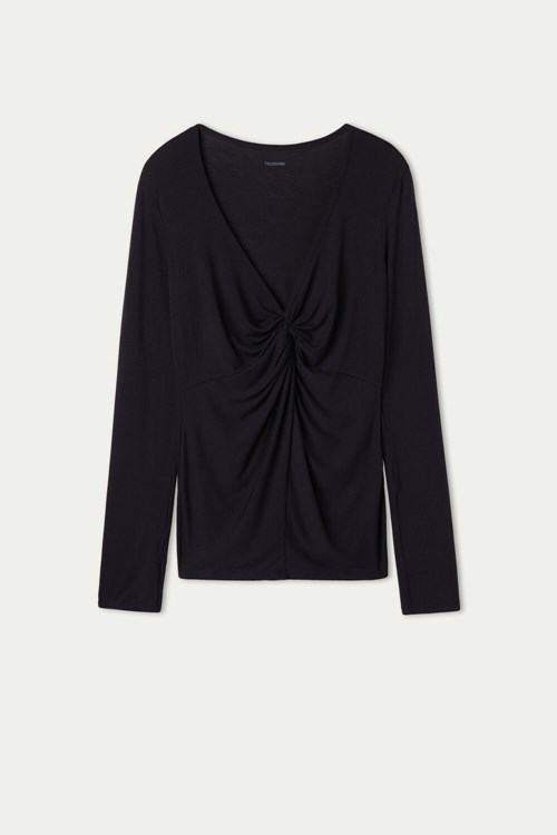Tezenis Long Sleeve Top with Knot Svarta Svarta | CYQET-4912