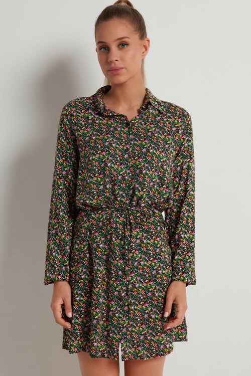 Tezenis Long Sleeve Viscose Cloth Shirtdress Svarta | OIYWT-9470