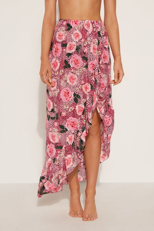 Tezenis Long Viscose Fabric Skirt with Ruffle and Slit Rosa Rosa | AMIZB-7018