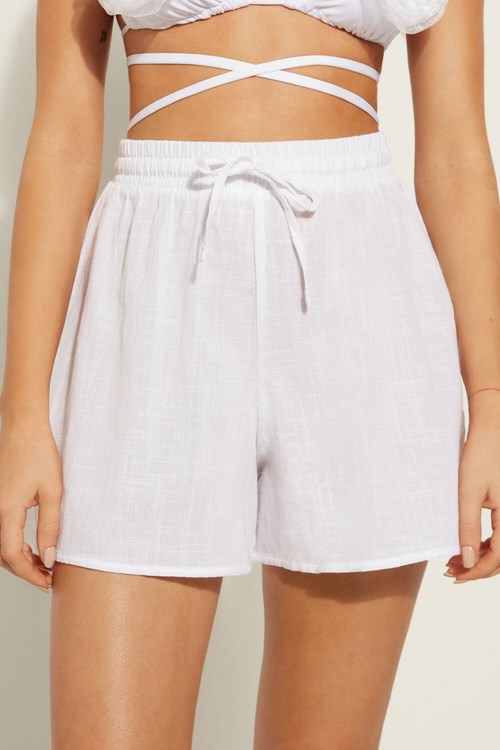 Tezenis Loose-Fit Bomull Canvas Shorts Vita Vita | NQEOJ-8701