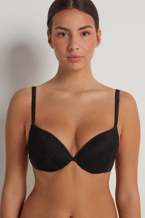 Tezenis Los Angeles Paradise Spets Super Push-Up Bra Svarta Svarta | ZCHBY-3708