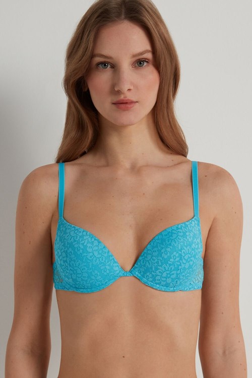 Tezenis Los Angeles Recycled Spets Super Push-Up Bra Ljusblå Blå | FJSXG-5921