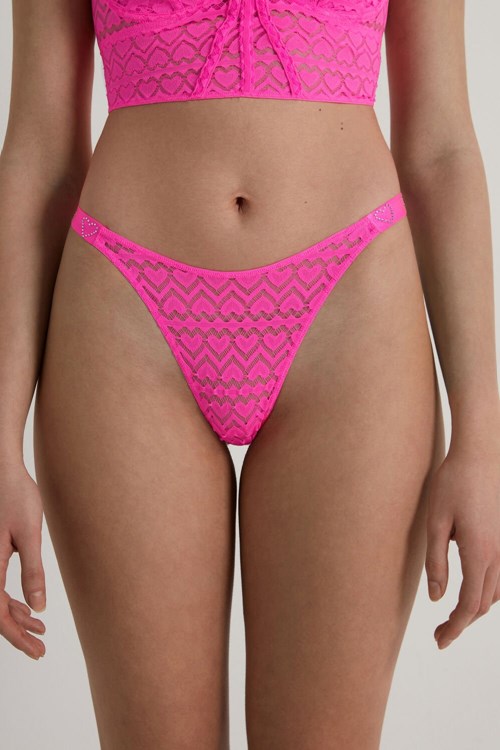 Tezenis Lovely Spets High-Cut String Brazilian Panties Rosa Rosa | WGJNF-5924