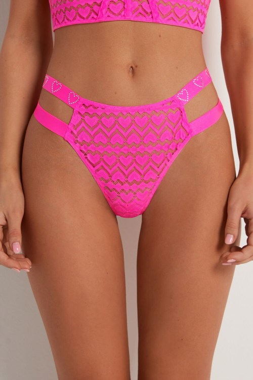 Tezenis Lovely Spets High-Midja String String Rosa Rosa | YCQIJ-6850
