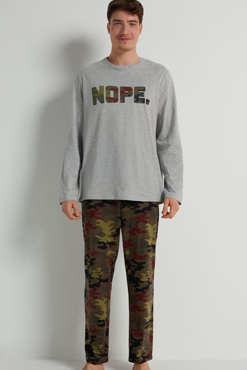 Tezenis Men’s Full-Length Bomull Nope Print Pajamas Grå Ljus | NRLAC-0215