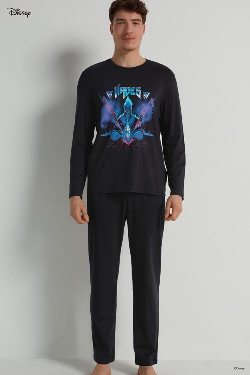 Tezenis Men’s Full-Length Bomull Pajamas with Disney Hades Print Svarta Svarta | TKMEX-8369