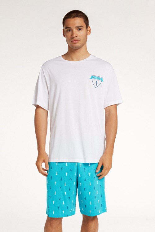 Tezenis Men’s Golf Print Korta Bomull Pajamas Blå Vita | FVSCM-7428