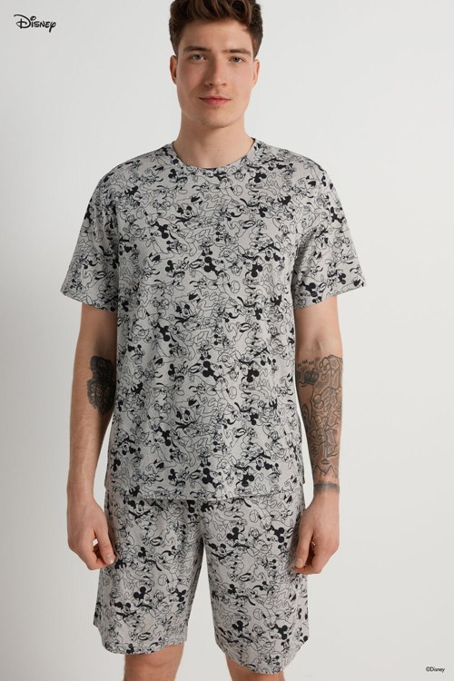 Tezenis Men’s Korta Pajamas with Disney Mickey Mouse Print Grå Ljus | BWNUR-3512