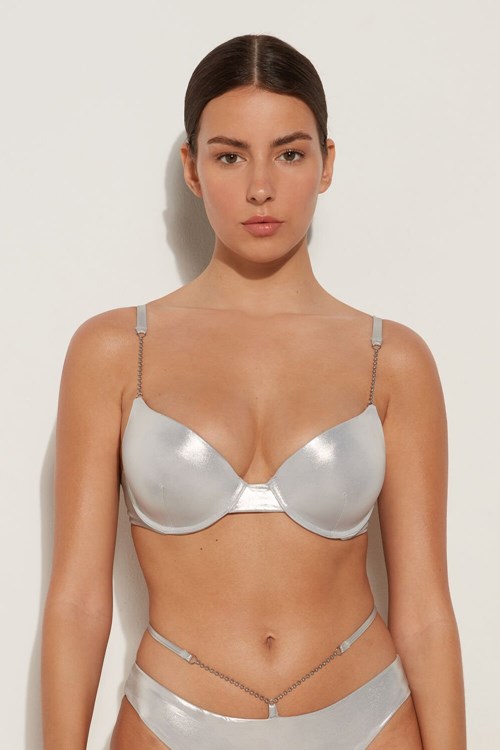 Tezenis Metallic Silver Vadderad Push-Up Bikini Top Silver | IZOVF-2408