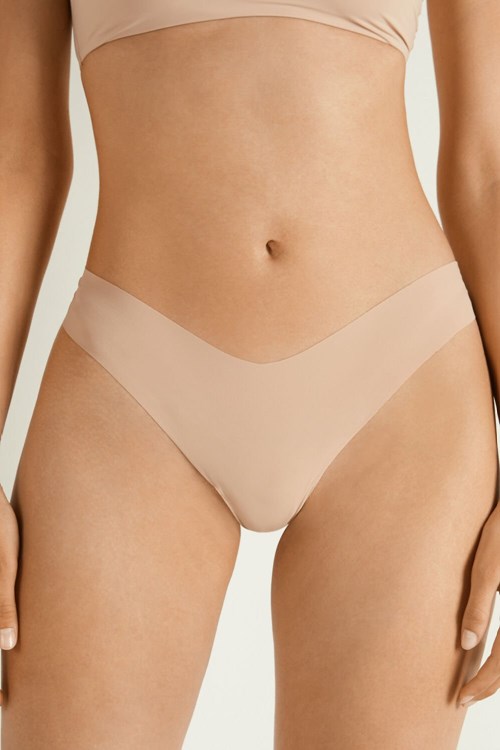 Tezenis Microfiber V-Shaped Laser-Cut Brazilian Panties Nude Natural Blush 1905 | YGIZM-0753