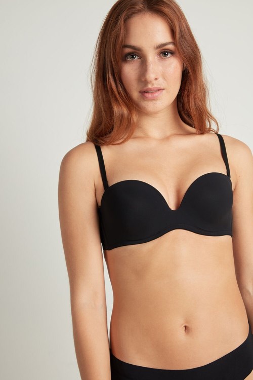 Tezenis New York Vadderad Microfiber Bandeau Bra Svarta Svarta | OQXDB-8601