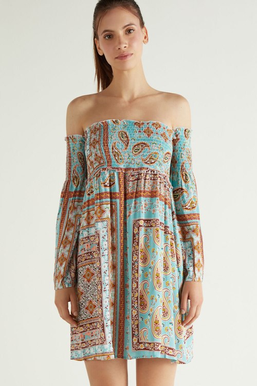 Tezenis Off-the-Shoulder Long Sleeve Plain Weave Klänning Olika Färger | FERLQ-6312