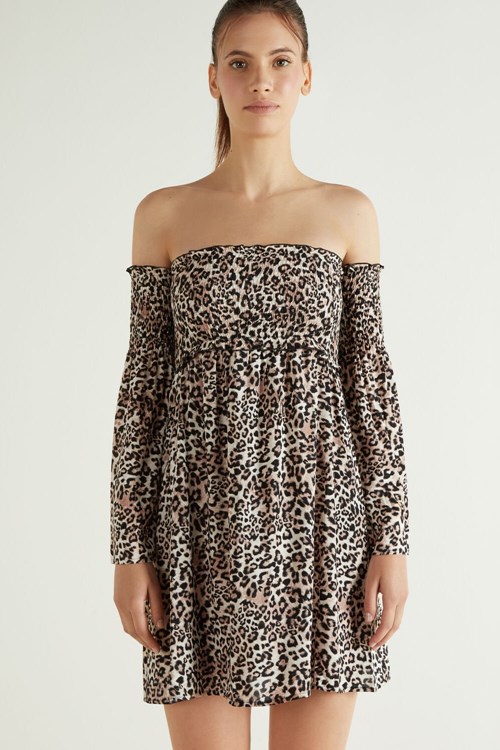 Tezenis Off-the-Shoulder Long Sleeve Plain Weave Klänning Röda | PWBXZ-8104