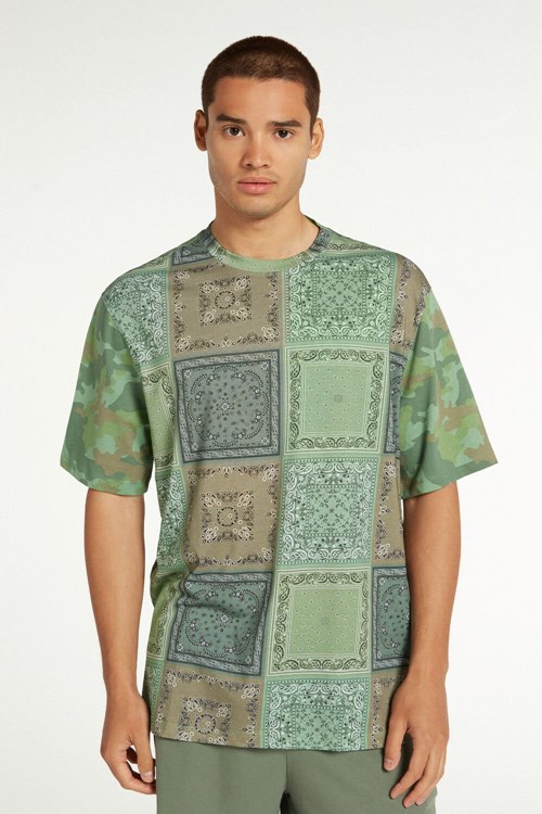 Tezenis Over All Print Bomull T-Shirt Gröna Camo | QUHBG-8429