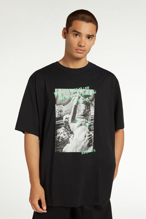 Tezenis Oversized Bomull T-Shirt Svarta Svarta | PBUWN-7249