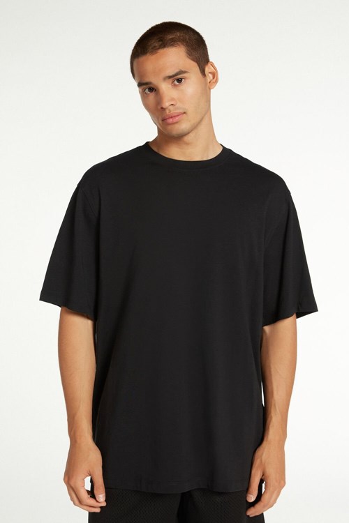 Tezenis Oversized Bomull T-Shirt Svarta Svarta | PLFKJ-7264