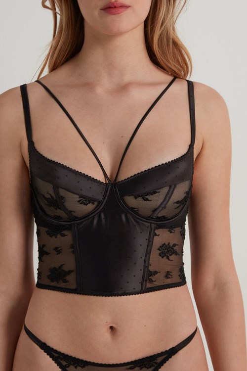 Tezenis Paradise Spets Balconette Bra Top Svarta Svarta | FPGNT-8092