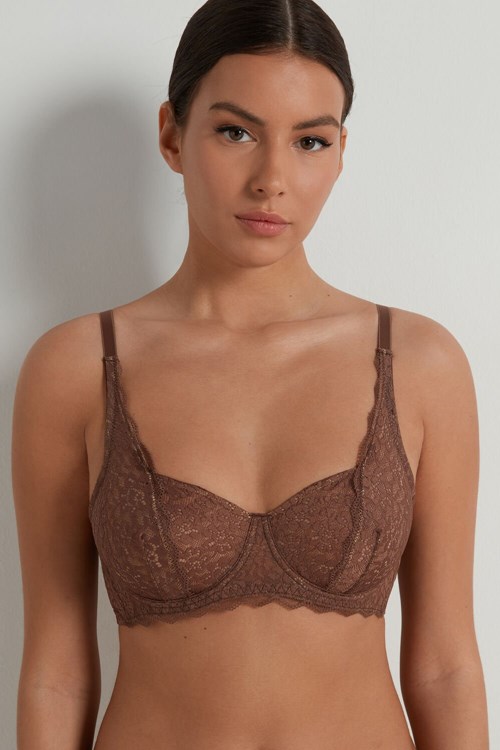 Tezenis Paris Recycled Spets Unpadded Balconette Bra Bruna Bruna | BPVGH-4702