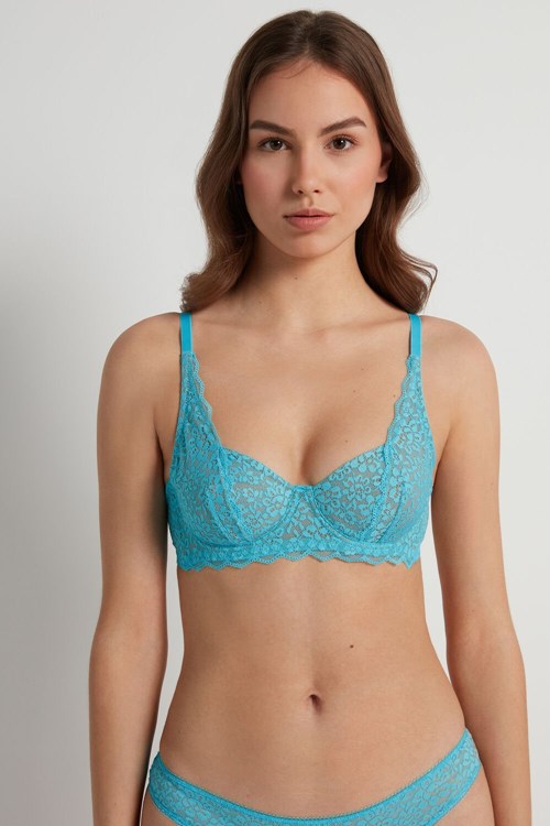 Tezenis Paris Recycled Spets Unpadded Balconette Bra Ljusblå Blå | NSGRB-5940