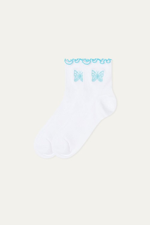 Tezenis Patterned Bomull Crew Socks Ljusblå Vita | NGXVF-5431