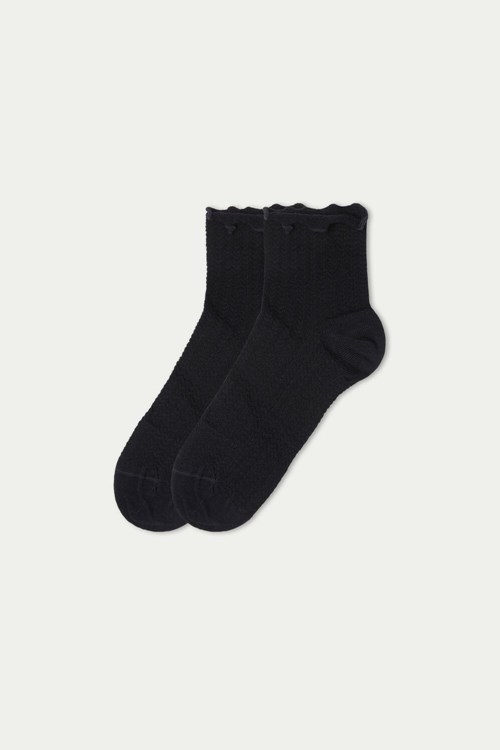 Tezenis Patterned Bomull Crew Socks Svarta Blå | CEMXH-9607