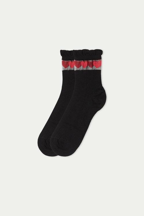 Tezenis Patterned Bomull Crew Socks Svarta Svarta | TFMOR-7318