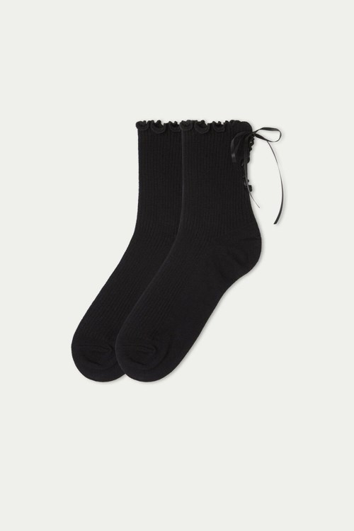 Tezenis Patterned Bomull Crew Socks Svarta Svarta | TXDCA-5189